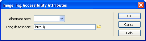 Dreamweaver alt text dialog box