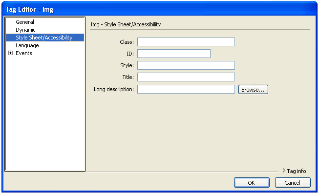Dreamweaver MX 2004 Edit tag dialog box