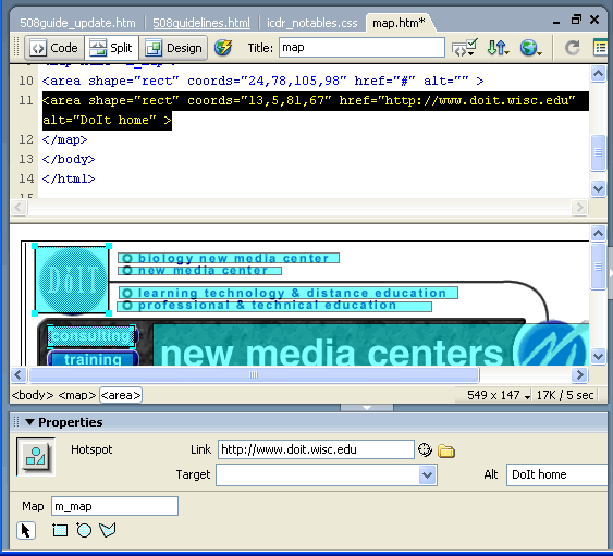 inserting alt text with hot spot in Dreamweaver MX 2004